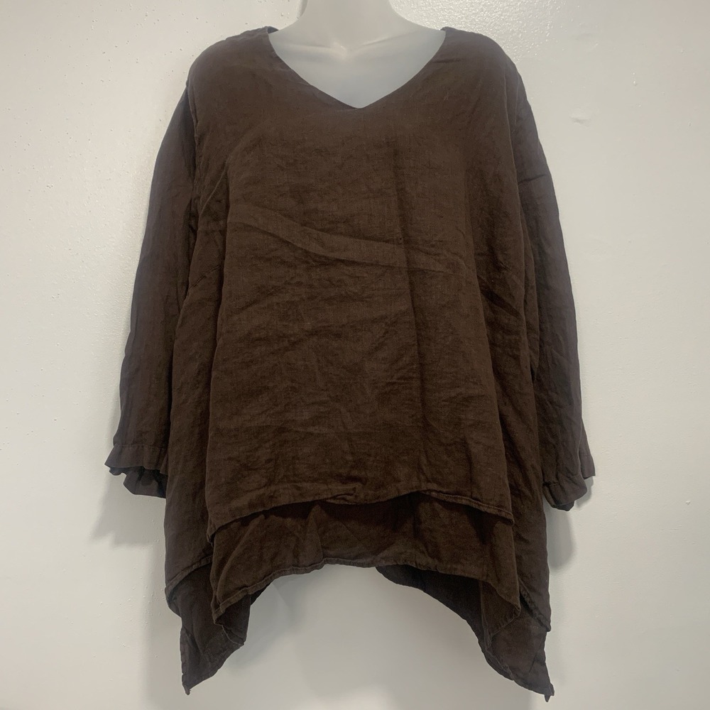 La FIXSUN Linen Tunic Shirt Top Brown Oversized 100% LINEN Preshrunk - Size 1X